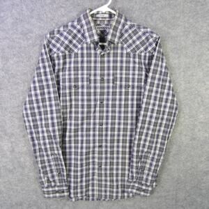 Express Shirt Mens Medium Purple Gray White Plaid Fitted Western Snap Casual
